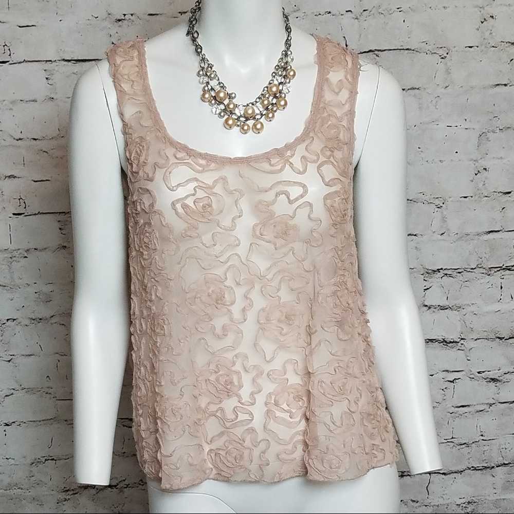 Free People Sheer Lace Flower Tank Top - Large